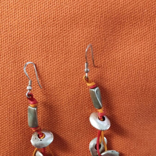 Hippie earrings made of steel with silk cord like new
