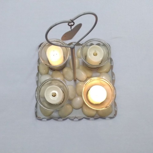 Decorative tray used with phosphorescent stones and electric candles