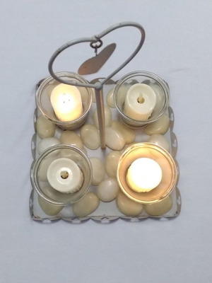 Decorative tray used with phosphorescent stones and electric candles
