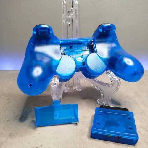 Controller for PlayStation 2 wireless, new, blue transparent