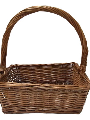 Vintage woven basket 1950s with high handle, natural wicker