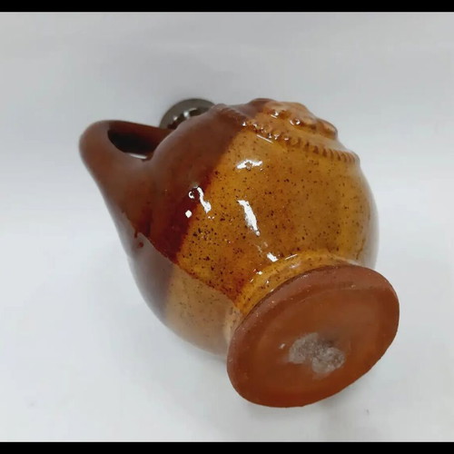 Vintage Troyan Ceramic Jug handpainted, brown and beige, 14 cm