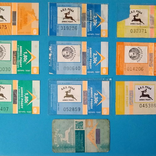 Transport tickets used, pack of 31 pieces Rhodes