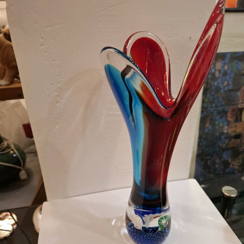 Γυάλινο βάζο Murano mid-century modern μεταχειρισμένο, βάση paperweight, 32 εκ.