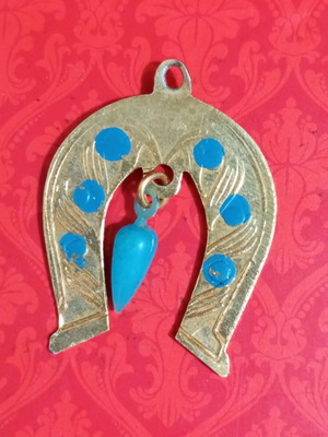 Gold-Plated Vintage Amulet Pendant with Turquoise Beads used