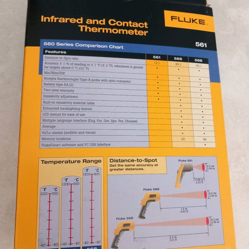 Fluke-561 infrared thermometer and probe new with K-Type probe