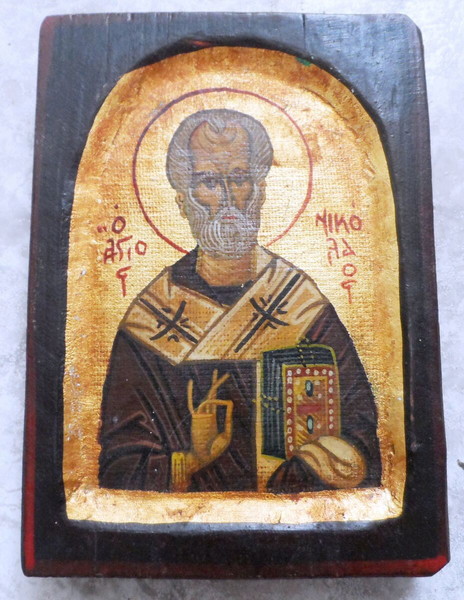 vintage αγιογραφία χειροποιητη ζωγραφισμενη με χερι σε ξυλο Αγ. Νικολαος