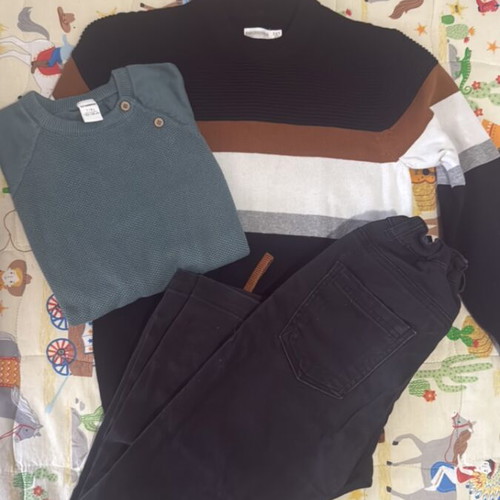 Fabric pants with 2 like new sweaters for boy 7-8 years Lc Waikiki