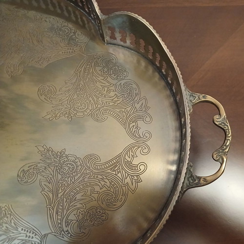 Brass tray handmade, like new, oval with handles and feet