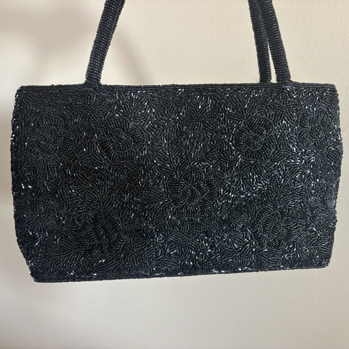 Handmade evening bag with black beads, like new