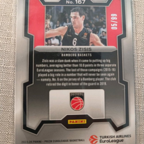 Nikos Zisis Prizm Euroleague numbered card new