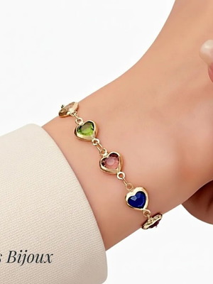 Steel Bracelet Rainbow Hearts gold plated 18K