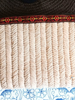 Large handmade clutch bag new with traditional ribbon, beige multicolor