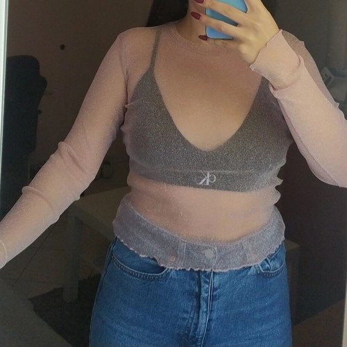Bershka pink shiny transparent top like new, size L