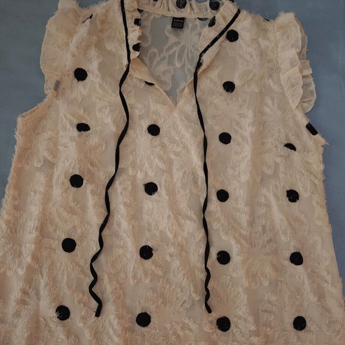 Shein romantic beige blouse with black polka dots and velvet ribbon