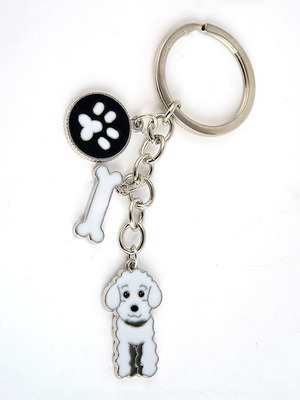 Poodle dog keychain white new