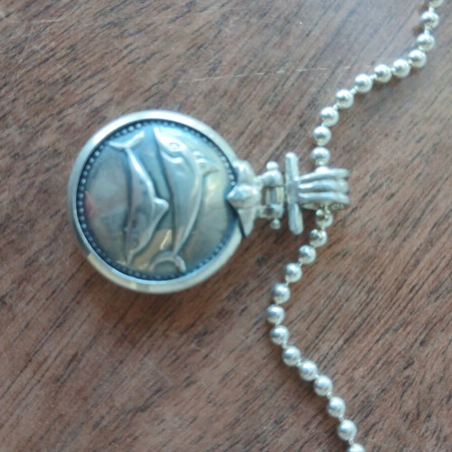 Vintage silver pendant with chain, double-sided, dolphins, 50cm chain