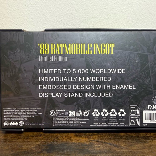 Batman 1989 Batmobile ingot Fanattik limited edition plaque like new