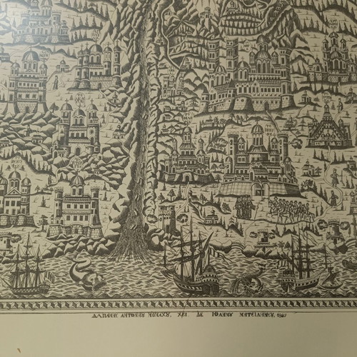 Framed reproduction of old Athos map print used
