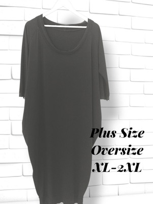 Μαύρο oversized μίντι φόρεμα balloon, plus size, one size