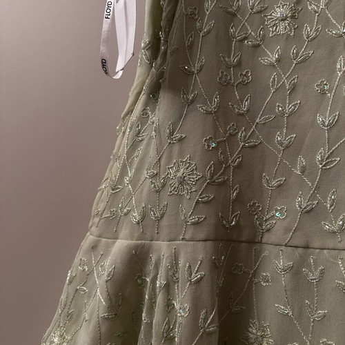 Floyd 100% Silk Dress Brand New, Hand-Beaded Pale Green Size S