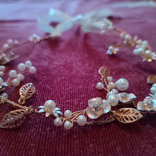 Wedding hair decoration Kouaf with pearls and gold flowers new