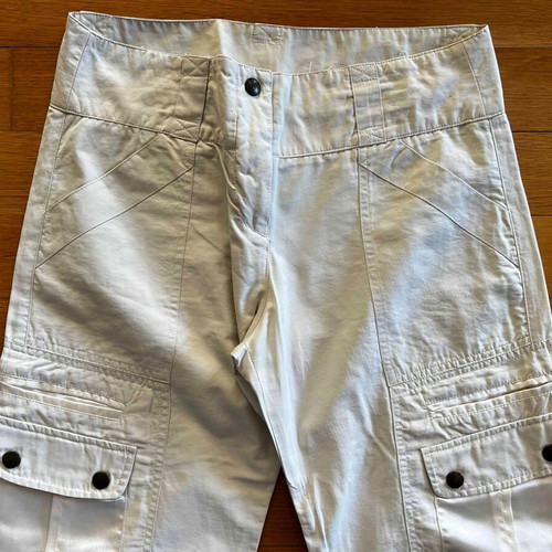 Beige straight-leg cargo pants with satin pockets like new, size S