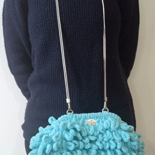 Handmade Puffy Shoulder Bag 20cm with Metal Frame