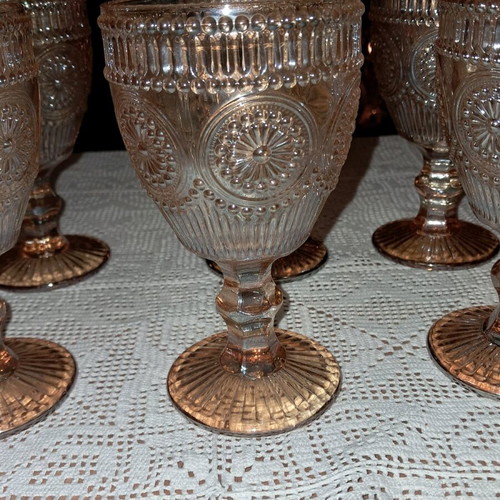 Set of 6 column water glasses in salmon pearl color new