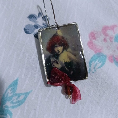 Handmade earrings like new, red and purple
