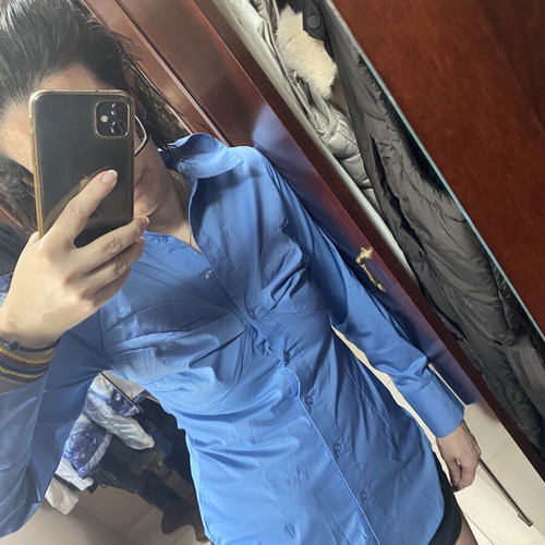 Pink Woman Blue Elastic Shirt New Size S