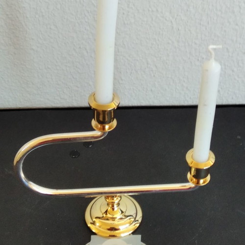 Chineli Italy candle holder silver gold new 15x13 cm