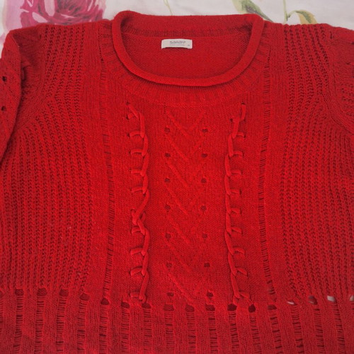Sarah Lawrence red knitted openwork sweater, size M