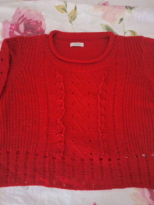 Sarah Lawrence red knitted openwork sweater, size M