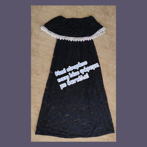 Maxi strapless navy blue dress with lace