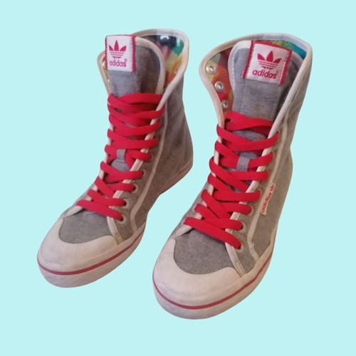 Adidas sport shoes used, grey with colorful reversible hi-top, size 37.5