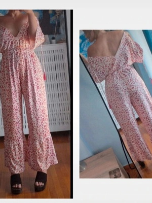 Boohoo Long Pink and White Jumpsuit Like New