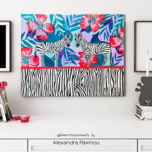 Boho Zebras Painting Acrylic on Canvas 40x50 cm New