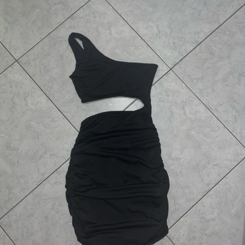Shein black short dress with one shoulder and side ruching like new