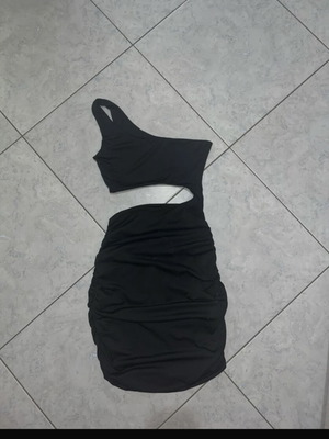 Shein black short dress with one shoulder and side ruching like new