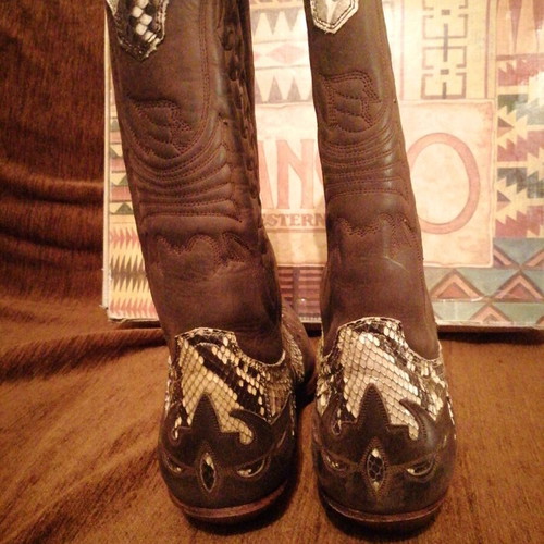 Sancho leather cowboy boots size 40 brown like new with snake pattern