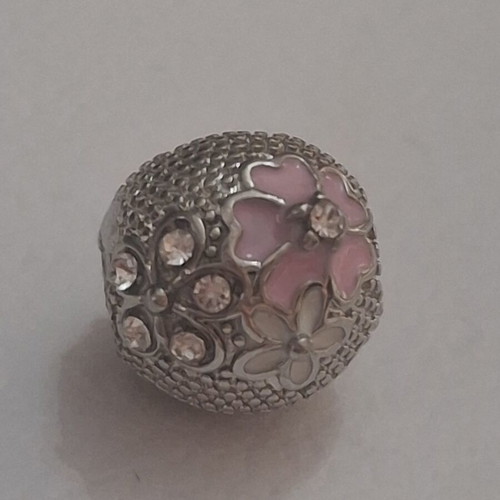 Charm for bracelets with pink and white flowers, like new