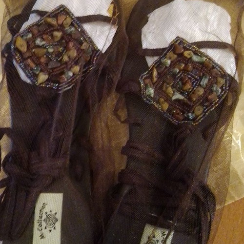 Handmade sandals new with stones from India brown