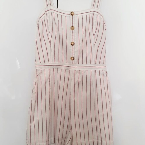 Abercrombie and Fitch linen jumpsuit white with burgundy stripes like new