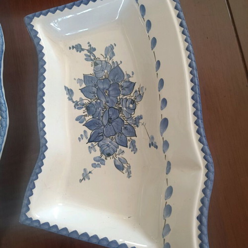 Vintage dinnerware set of 6 pieces white and blue with hand-painted flowers, like new