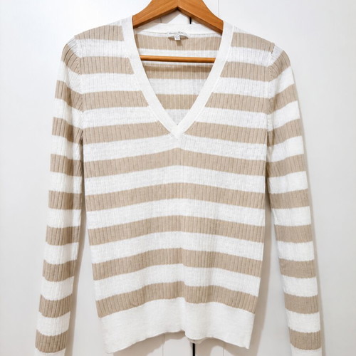Massimo Dutti women's striped knit sweater beige white size S 36