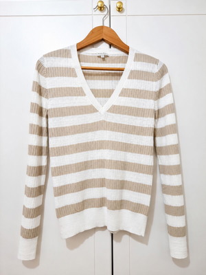 Massimo Dutti women's striped knit sweater beige white size S 36