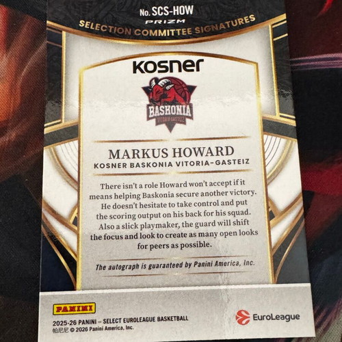 2025-26 Panini Select Euroleague Markus Howard autograph card