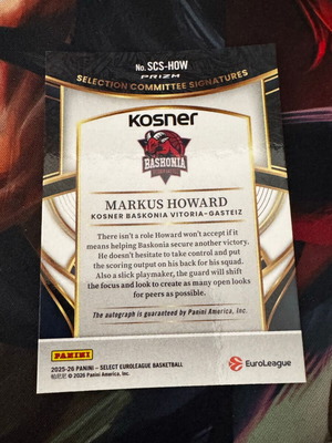 2025-26 Panini Select Euroleague Markus Howard autograph card