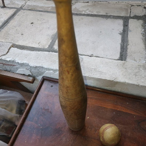 Baseball bat and ball used, 1960